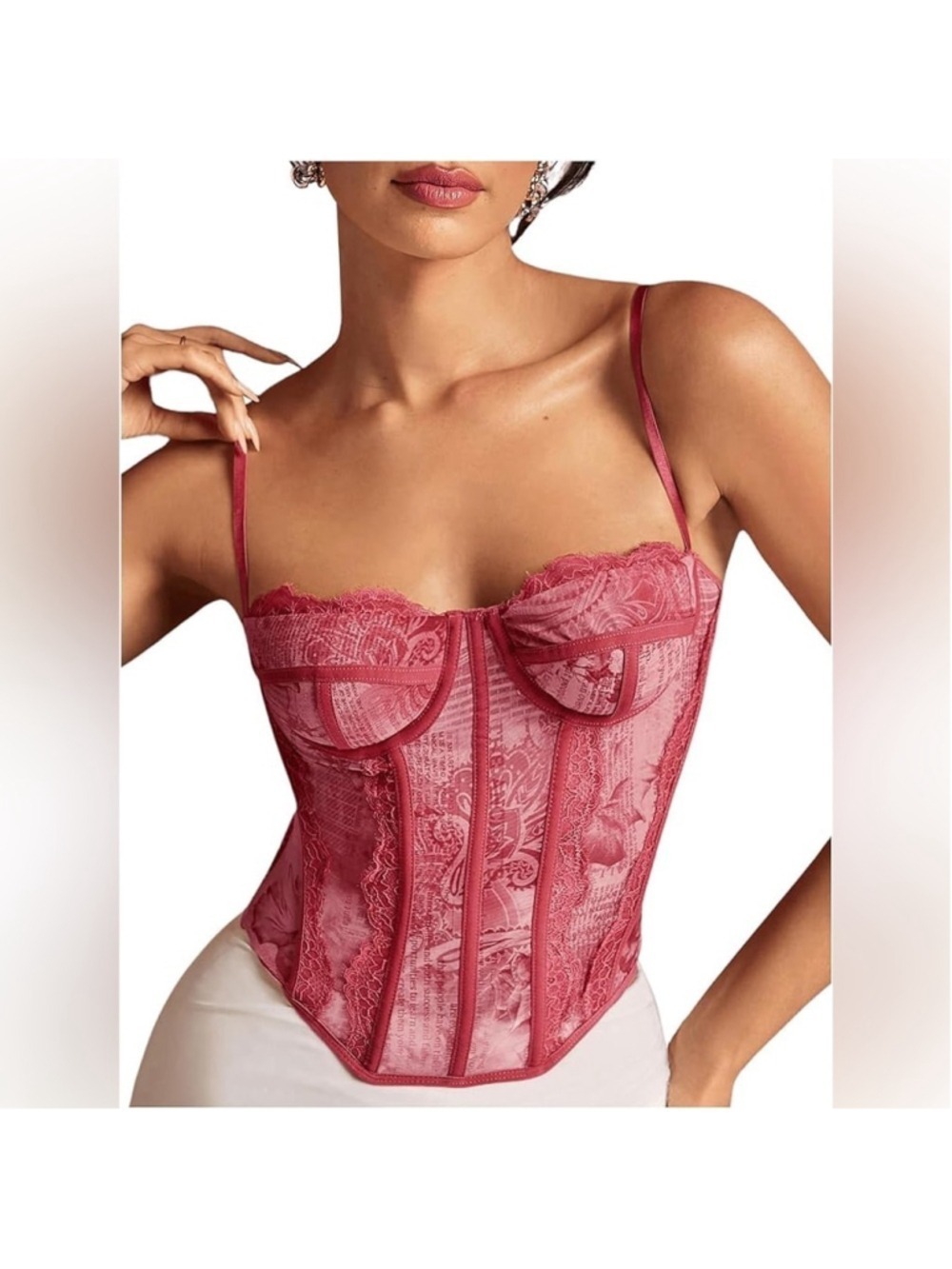 Floral Lace Corset Crop Top Mesh Camisole Backless
